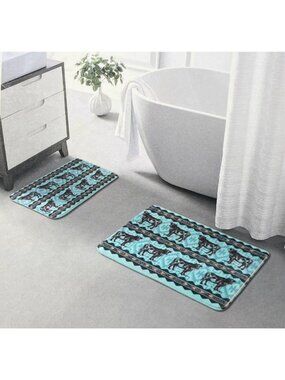 2 Pc Cow Western Print Bath Rug Set